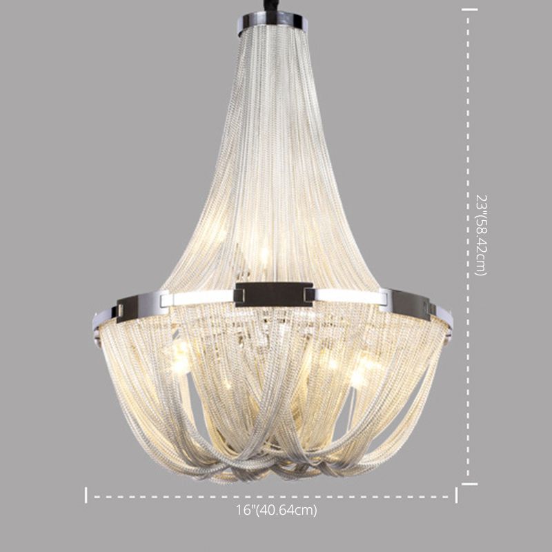 Basket Dinning Room Chandelier Light Fixture Metal Modern Style Hanging Chandelier in Chrome