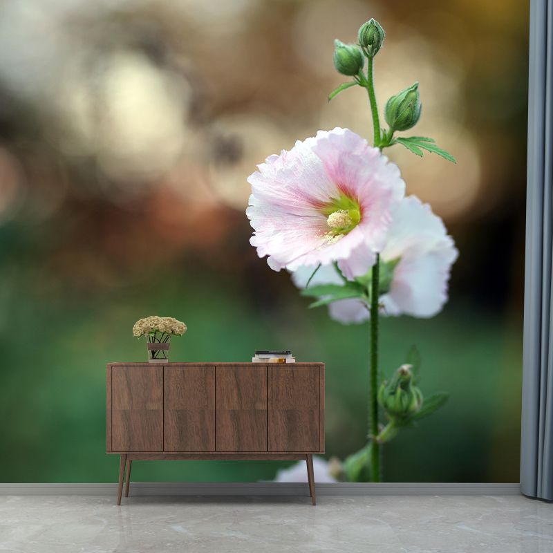 Customized Hollyhock Mural Wall Covering Eco-friendly Wallpaper for Bedroom