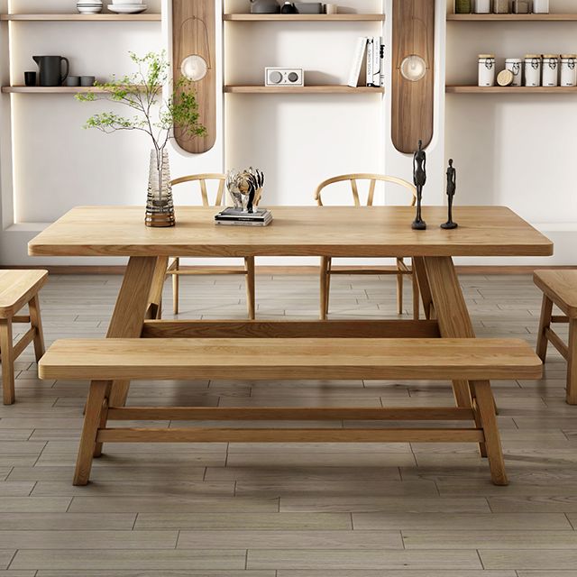 Mesa de comedor de caballete rectángulo colección de comedor de madera maciza para interiores