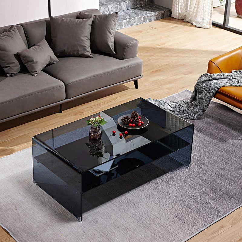 Sled Single Coffee Table Glass Modern Black/White Rectangular Cocktail Table