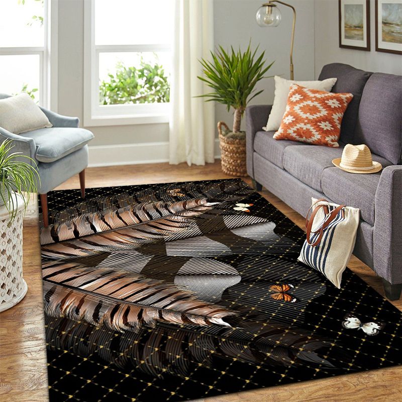 Gold Modern Rug Polyester Feather Rug Stain Resistant Rug for Home Decor