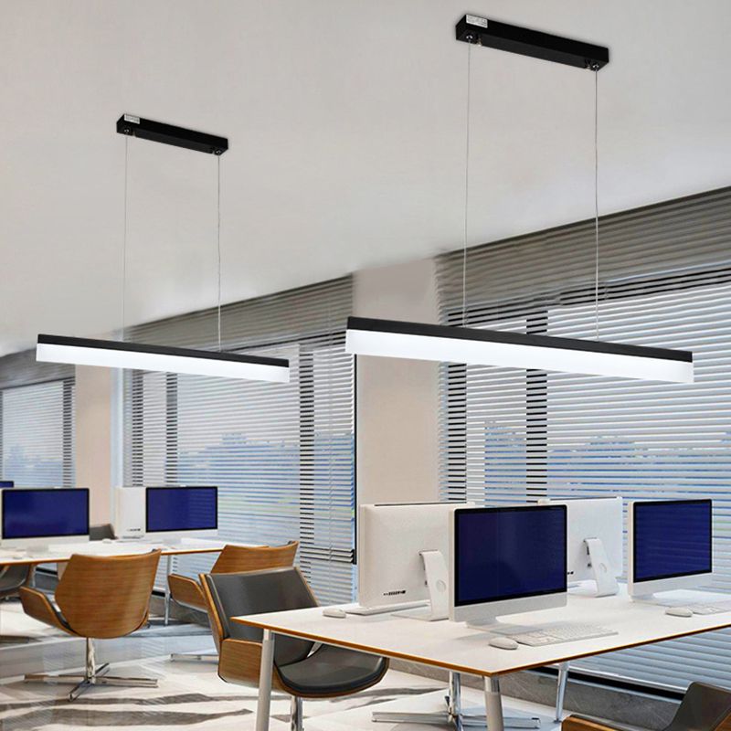 1 Light Linear Island Light Fixture Modernism Metal Island Pendant Lights in Black