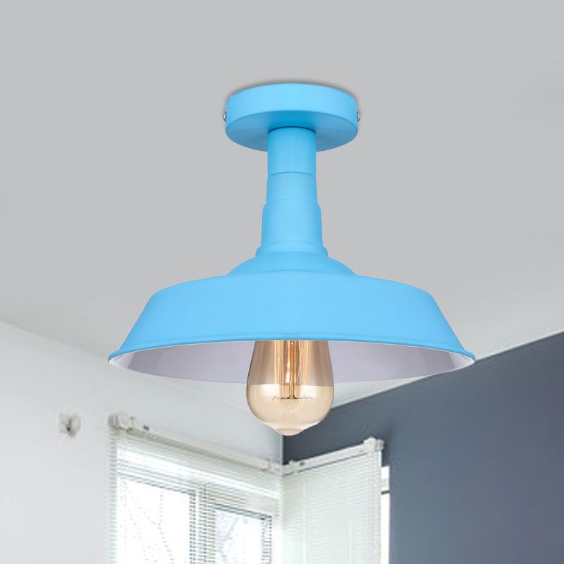 Lámpara de techo de metal con 1 luz de montaje semiempotrado de estilo vintage en azul/verde para pasillo