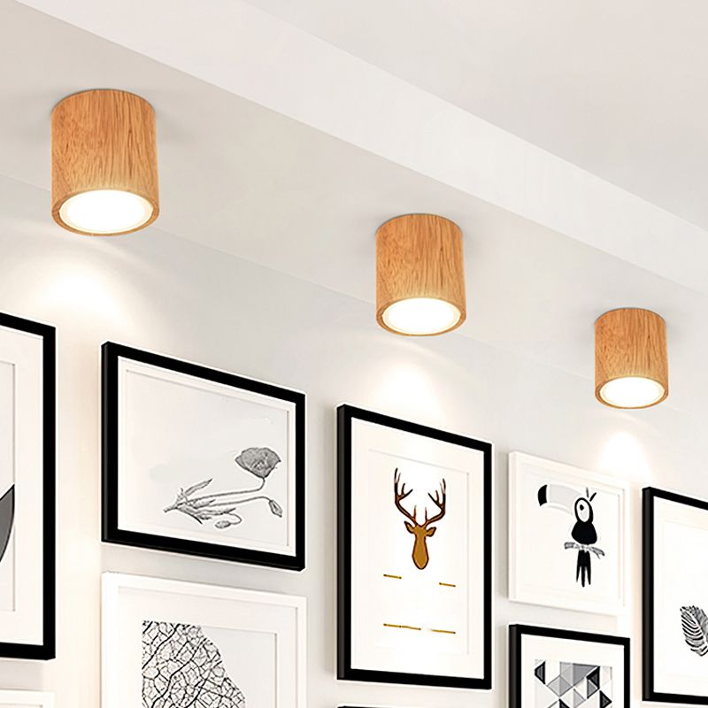 Round/Square Mini Corridor Ceiling Lamp Wooden 4"/6"/8" H LED Nordic Flush Mount Lighting in Beige