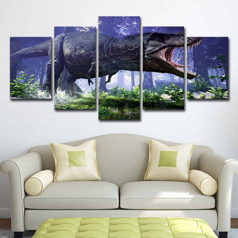 Jurassic Park Dinosaur Canvas Print Kids Style Multi-Piece Wall Art Decor in Blue