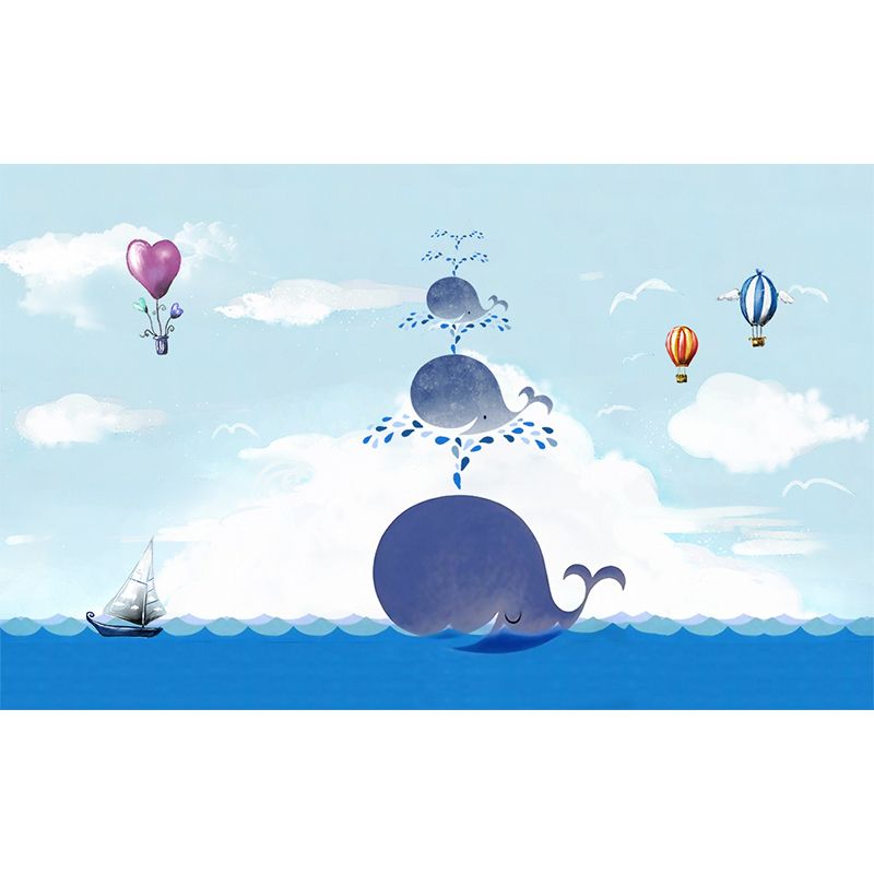 Whale Wallpaper Mural Cartoon Moisture Resistant Kids Bedroom Wall Decor, Personalized Size