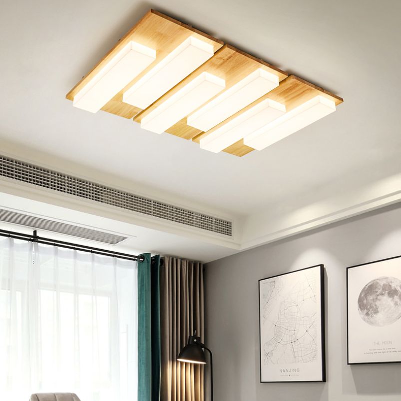 LED Minimaliste moderne Ceiling Fixture Wooden Flush Flush Mount with Acrylic Shade