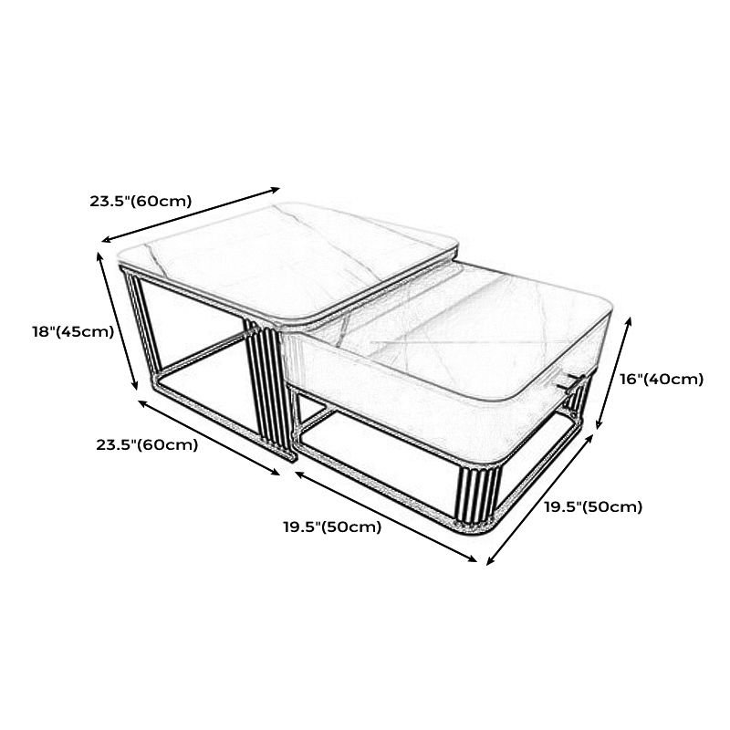 Square Slate Top Coffee Table with Drawers Frame Base 2 Nestling Cocktail Table