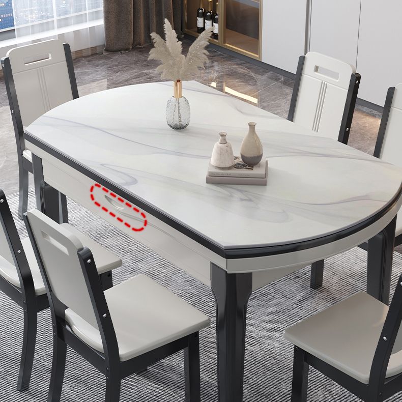 Foldable Dinette Table with Wood Base Modern Stone Top Dining Table