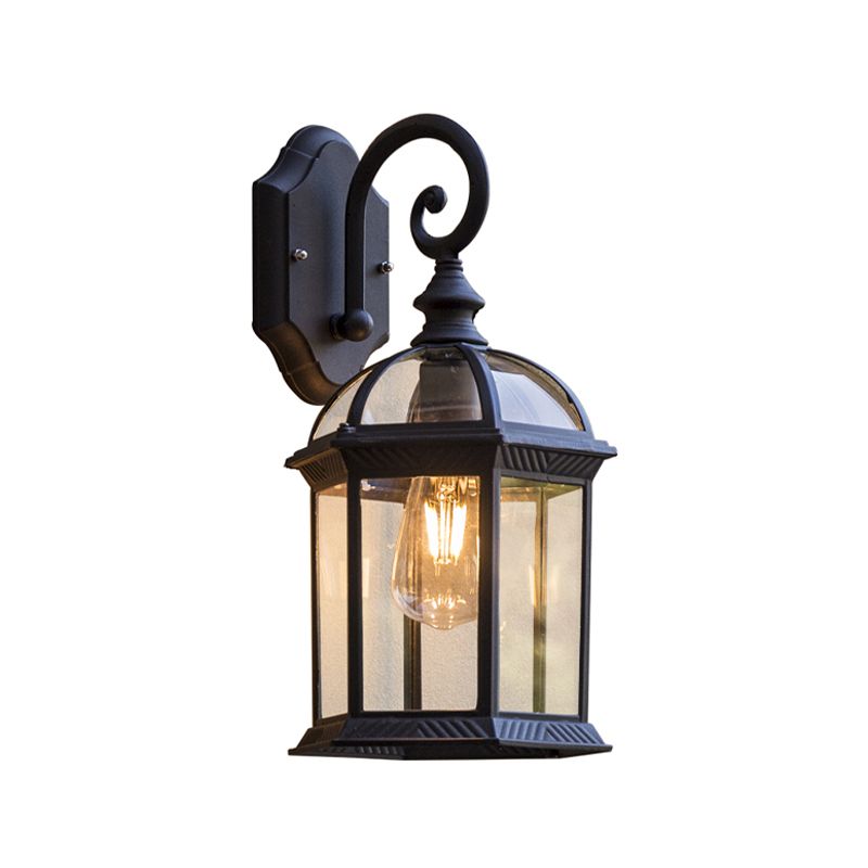 Retro Glass Shade Wall Light Geometric 1 Light 15.5" High Wall Sconce for Outdoors