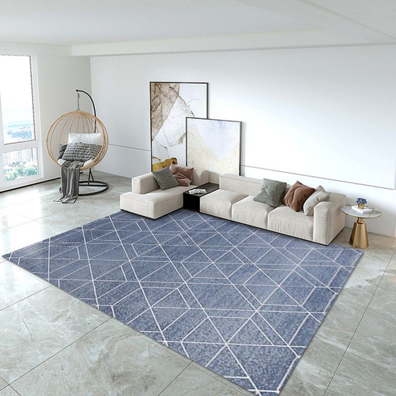 White Geometric Carpet Polyester Modern Carpet Washable Carpet for Living Room