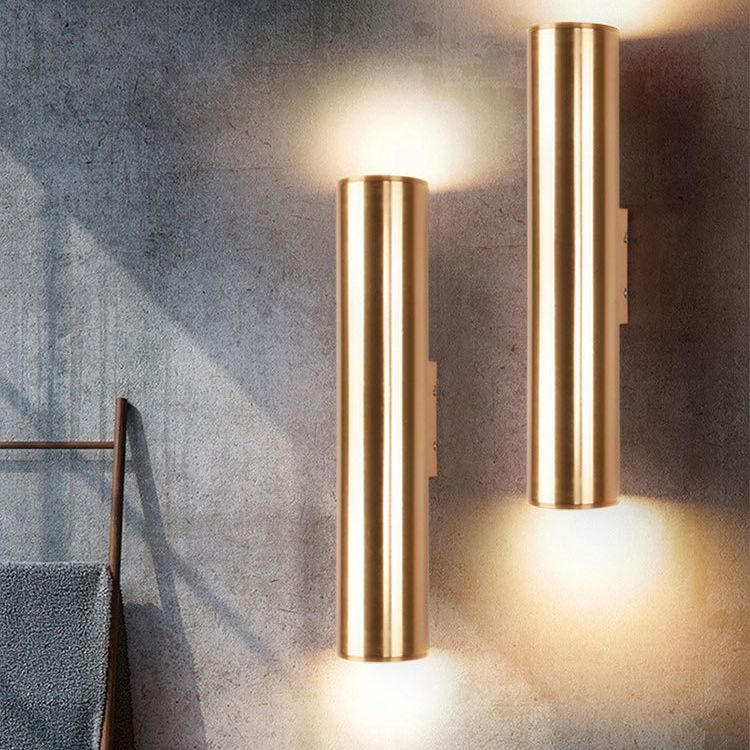 Cylindrical Aluminum LED Wall Light Post-modern Simplicity Metal Bedside Lamp in Electroplated Gold
