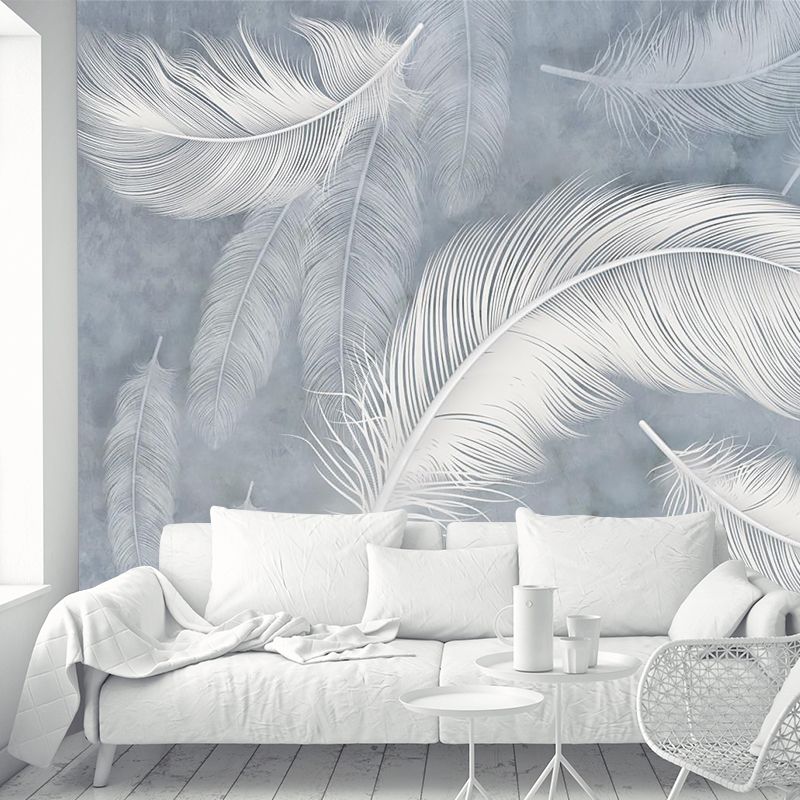 Illustration Feather Wall Paper Murals Full-Size Wall Covering for Accent Wall, Custom Made