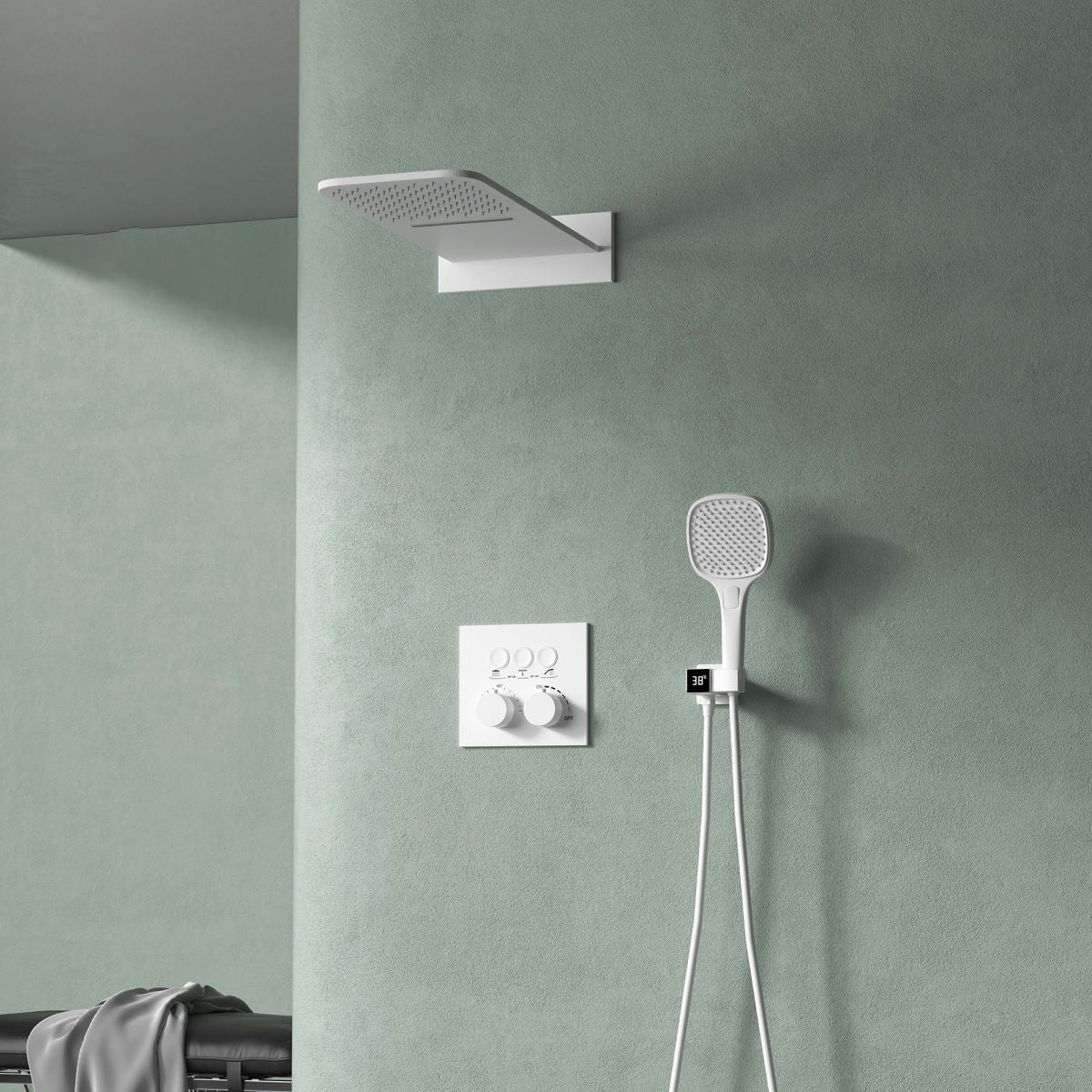 Modern Shower Trim Brass Wall Mounted Temperature Control Shower Combo