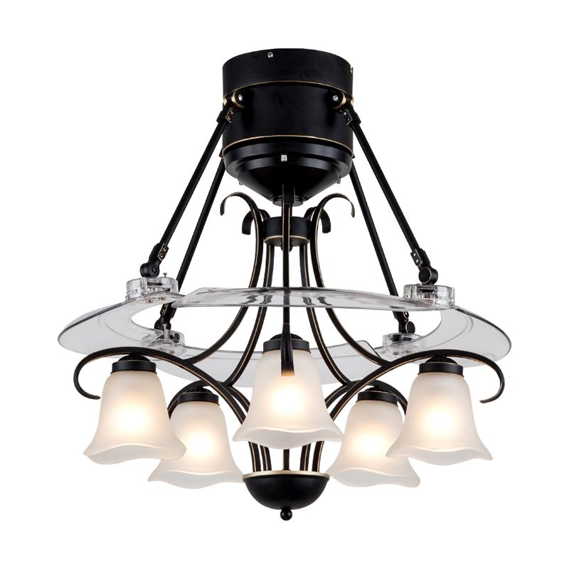 48 "breit geometrische Hangdüfter Leichtsexerität Metall Black Semi-Flush-Halterung mit 4 Klingen