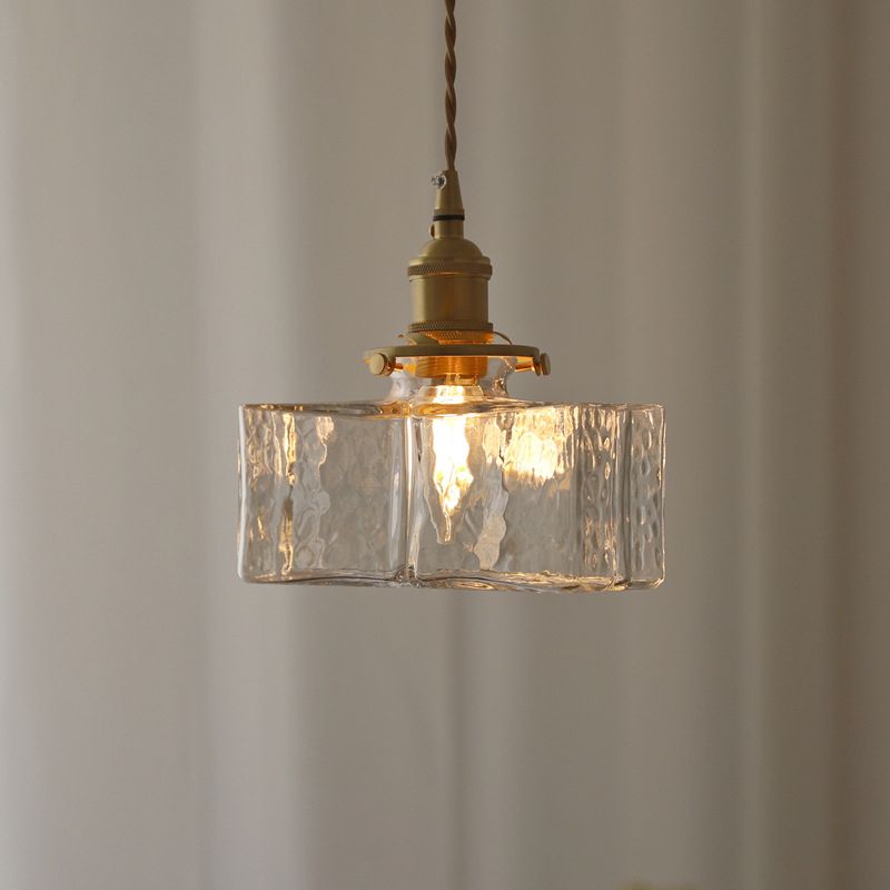 Shade cuboïde de style moderne suspendue en verre léger 1 pendentif léger pour séjour à la maison