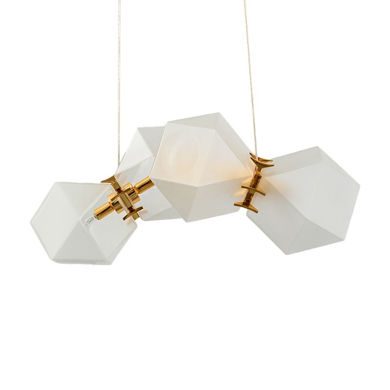 Frosted White Glass Honeycomb Island Lamp Modern Style 2/4/8-Light Brass Ceiling Hang Light for Living Room