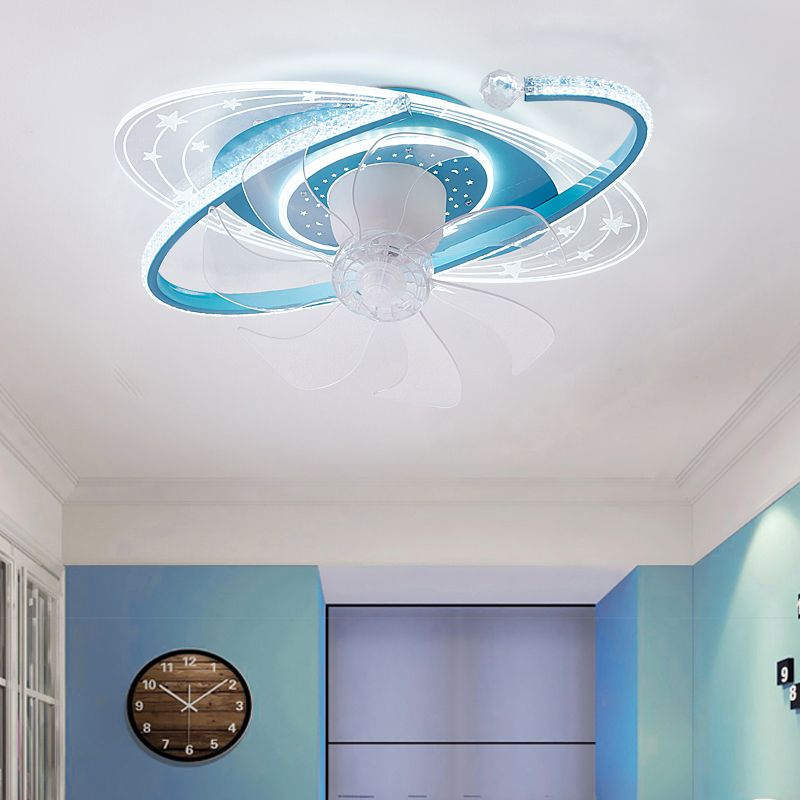 Oval Shape Metal Ceiling Fans Kid Style 3 Lights Ceiling Mount Fan Fixture