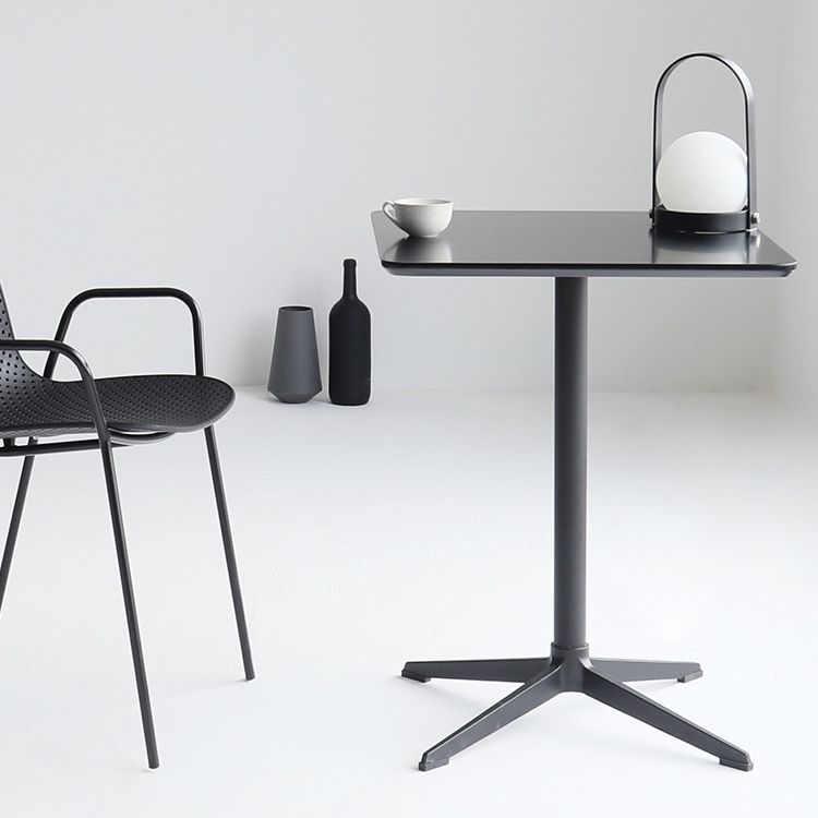 Metal Industrial Square Dining Table Solid Wood Top Table with Pedestal