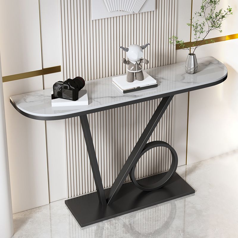 Glam Style Half Moon Accent Table with Pedestal Base for Hall Console Table