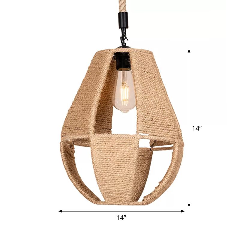 Teardrop handgewebte Seil Anhänger Light Bauernhaus 1-Licht-Bistro ausgehöhltes Design Hanging Lampe in Braun