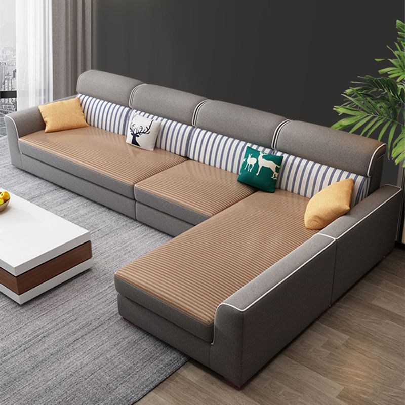 Modern Fabric Sofa & Chaise Square Arm Sofa with Bolster Pillows