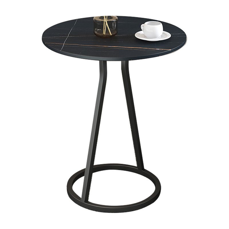 Modern 23.6" Tall Round Slate Top Side Table Iron Pedestal End Table