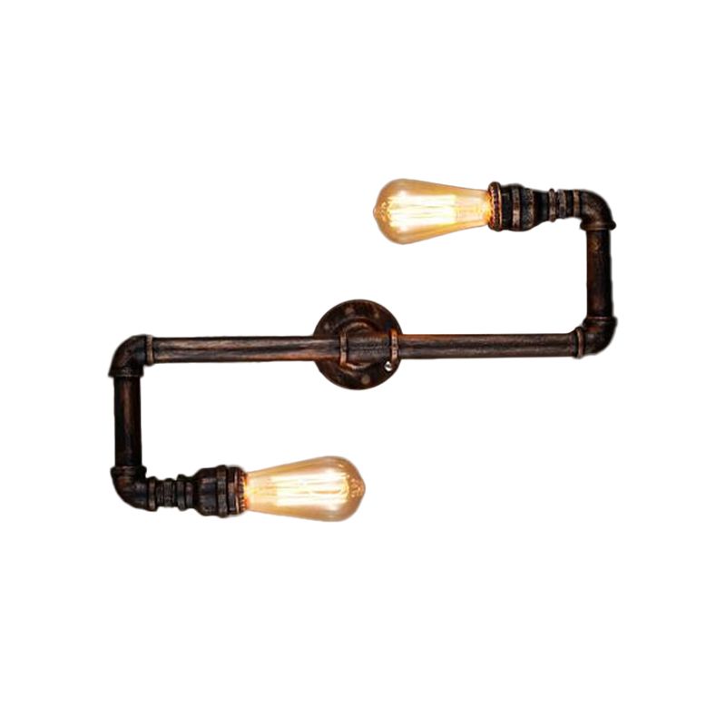 2 Heads Tortuous Pipe Wall Light Kit Cyberpunk Bronze Finish Iron Wall Mounted Lamp for Restaurant