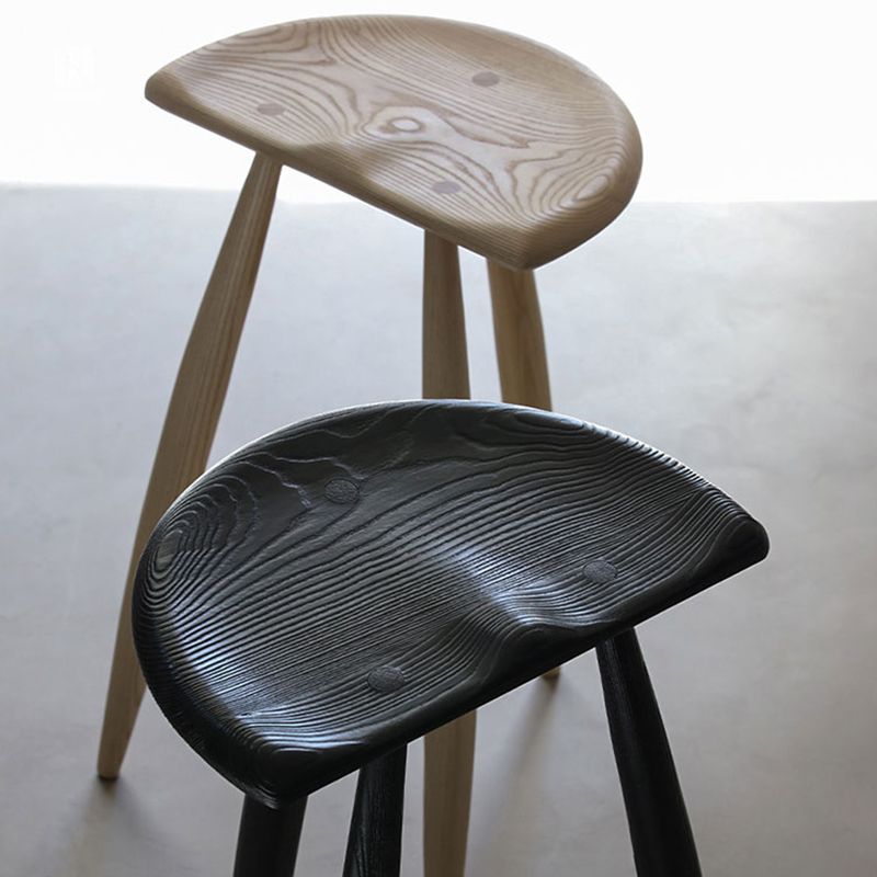 Solid Wood Dining Stools Contoured Seat Bar Stools with Footrest