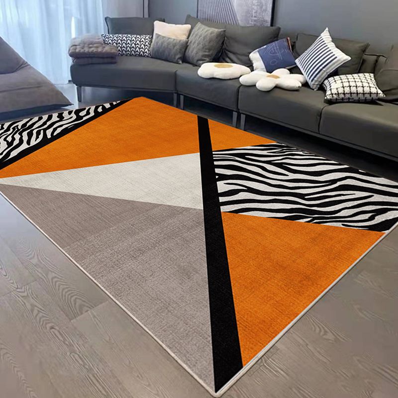 Orange Gorgeous Rug Polyester Color Block Rug Washable Rug for Drawing Room