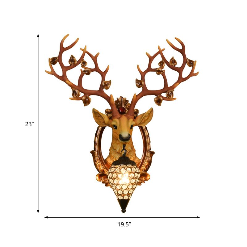 White/Brown Elk Mount Light Country Style Resin 1 Light Wall Donce con sombra de cristal para sala de estar, 19.5 "/23.5" W