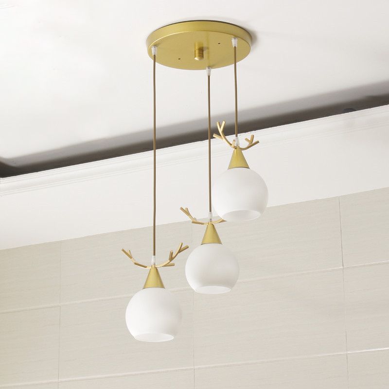 Blanc Glass Shade Pendant Light Nordic Style multiple Hanging Light pour duplex