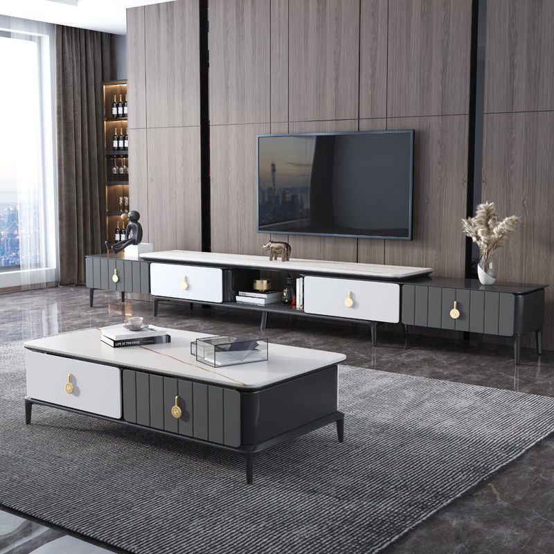 4 Legs Coffee Cocktail Table with Storage Drawers Modern Slate Top