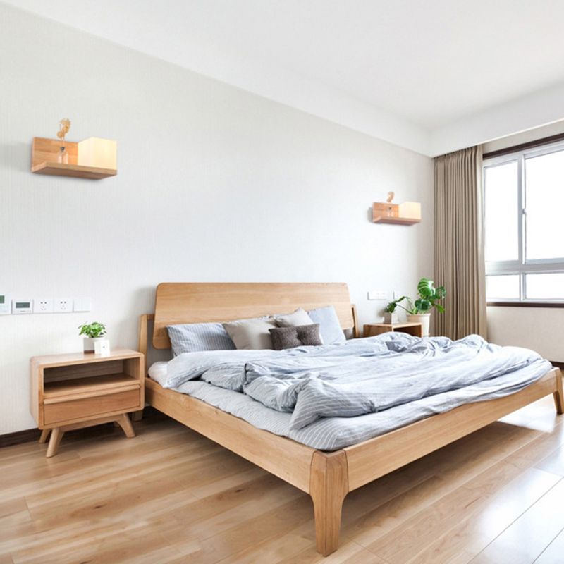 Illuminazione a parete quadrata in stile nordico lampada da parete camera da letto in legno in beige