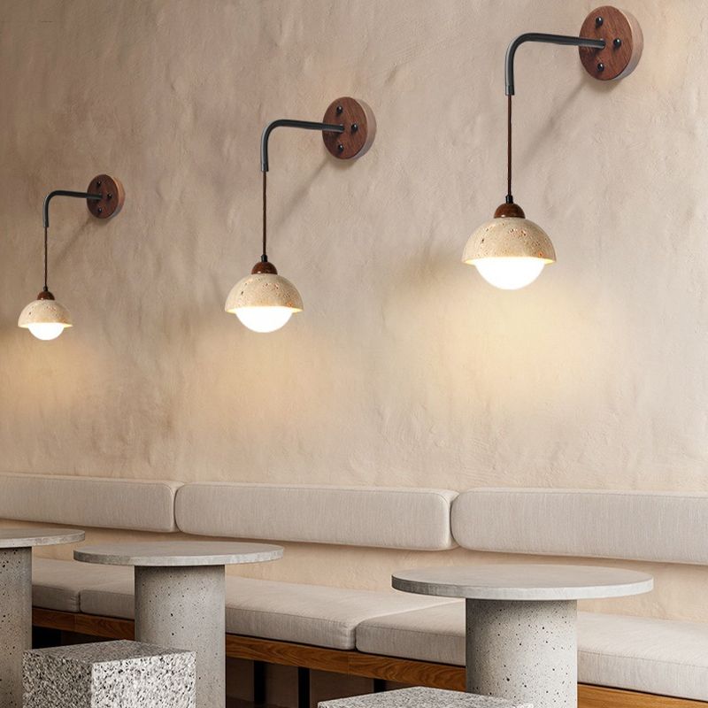 Modern Style Wall Lamp Wooden Wall Mount Lamp with Stone Shade for Bedroom