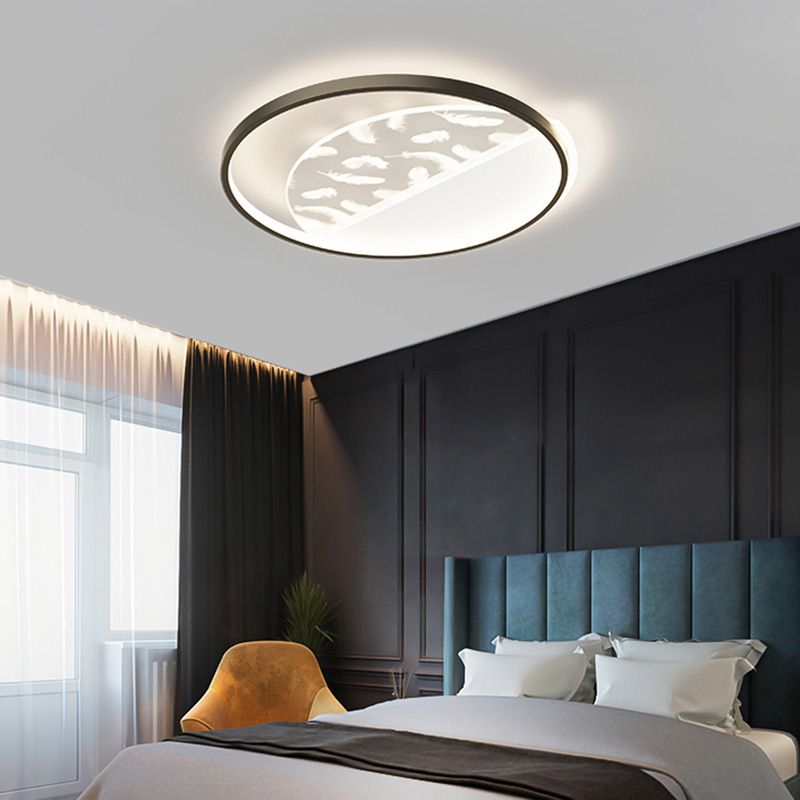 Modern Romantic Feather LED Ceiling Light Geometric Wrought Iron Ceiling Fixture for Bedroom