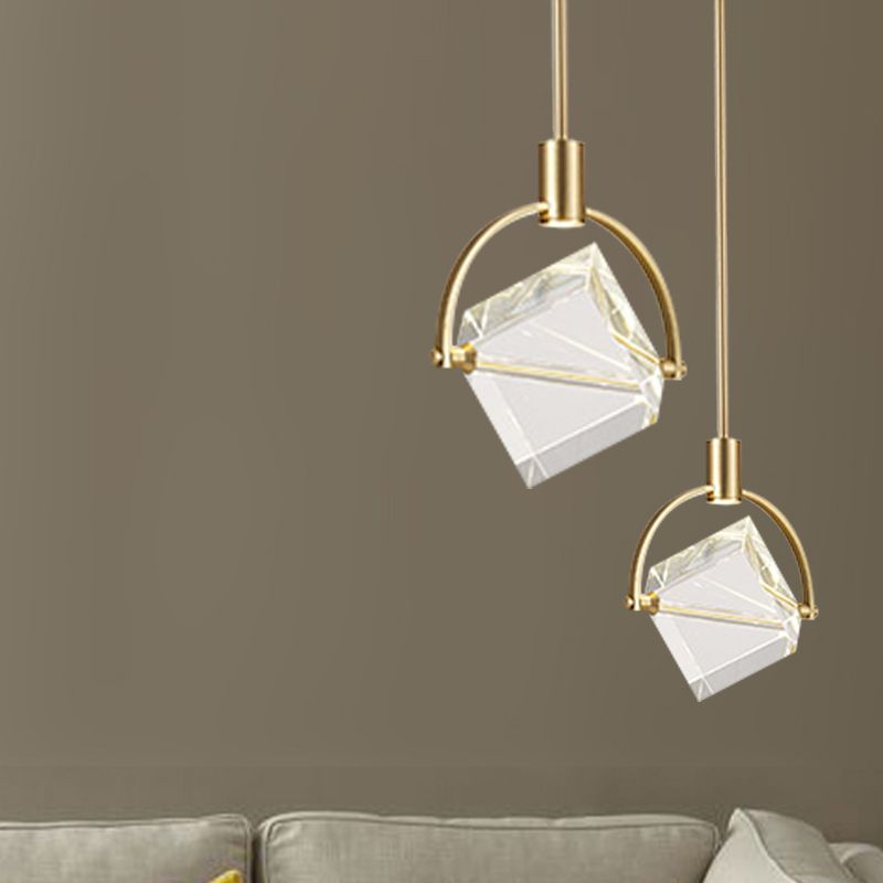 Helder glazen kubieke hangende lampkit eigentijds goud hanglamp plafondlicht voor slaapkamer