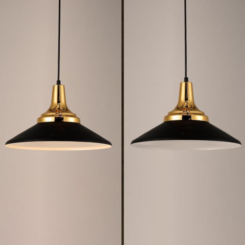 Black and Gold Shaded Pendant Lamp Nordic 1-Light Metal Ceiling Light for Dining Room