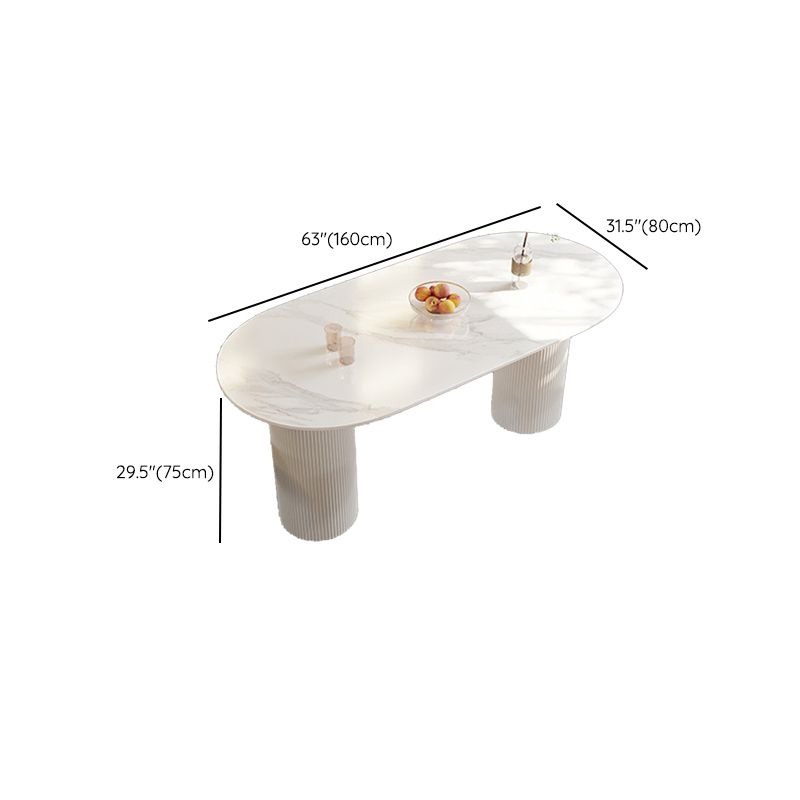 Modern Sintered Stone Dining Table Contemporary White Table with Metal Base
