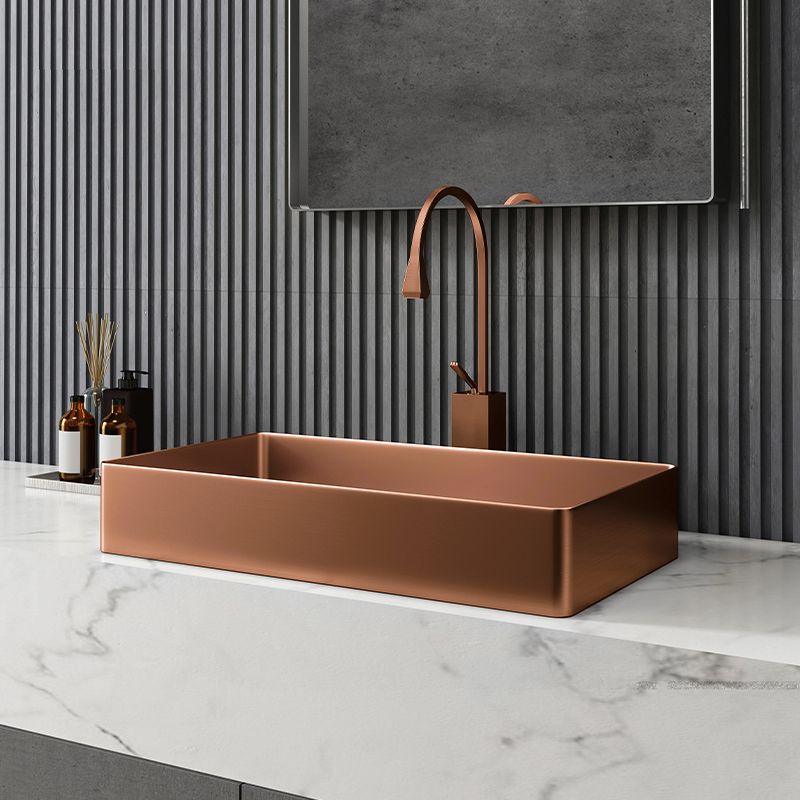 Modern Wash Stand Metal Rectangular with Drain Assembly and Faucet Vessel Bathroom Sink
