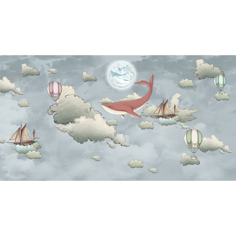 Whale and Sea Mural Decal Pastel Color Children's Art Wall Covering for Kids Room