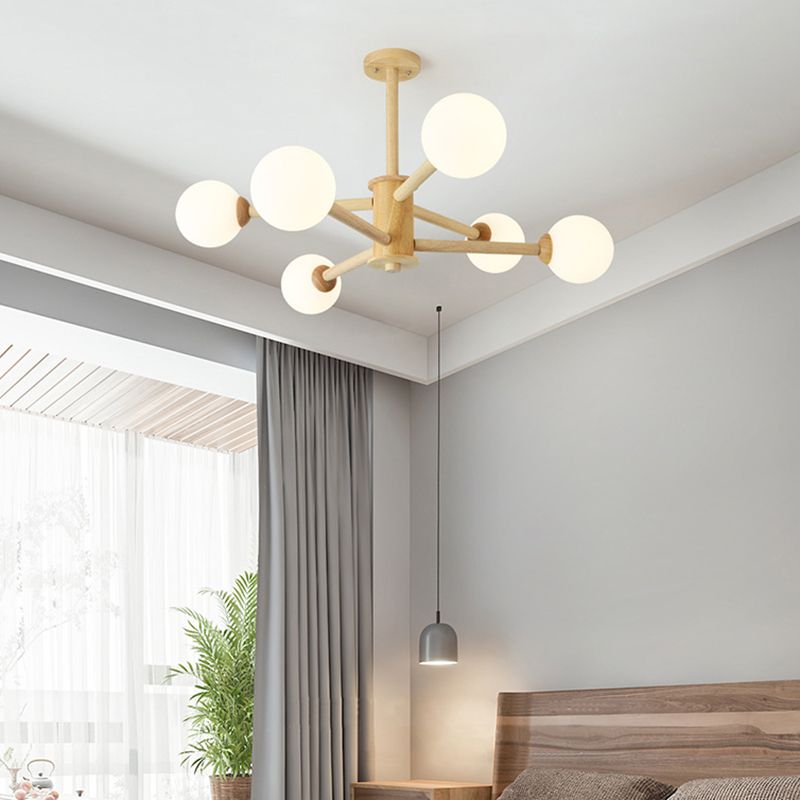 Wood Globe Chandelier Pendant Light Simple Style Hanging Light Fixture