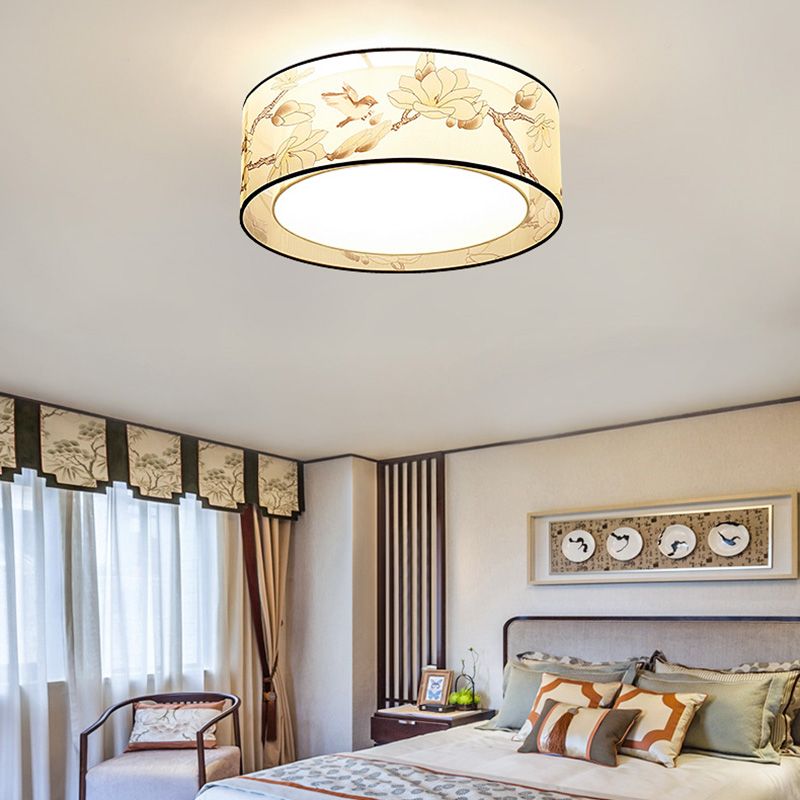 Luminaire monté au plafond géométrique pour chambre à coucher, luminaire encastré blanc en tissu Simple