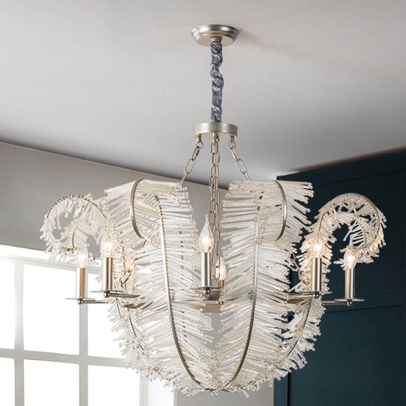 American Candle Chandelier Glass Silver Hanging Light for Bedroom