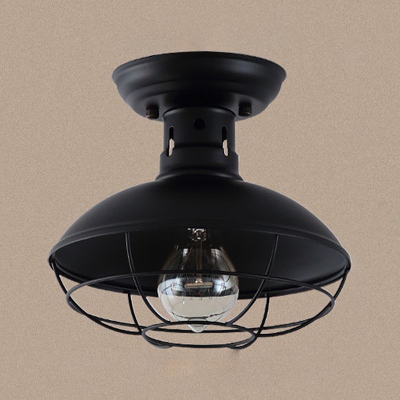 Metal Dome Ceiling Mounted Fixture Industrial Style Aisle Ceiling Mounted Light in Black