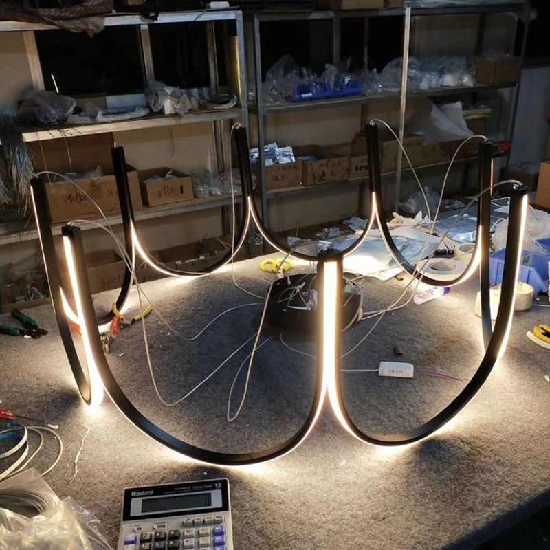 Modern Creative LED Hanging Light Acrylic Linear Chandelier for Dining Room