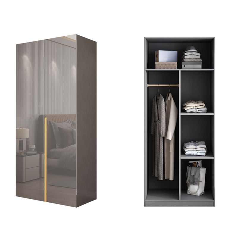 White Paint Light Luxury Wooden Wardrobe with Shelves and Sliding Door