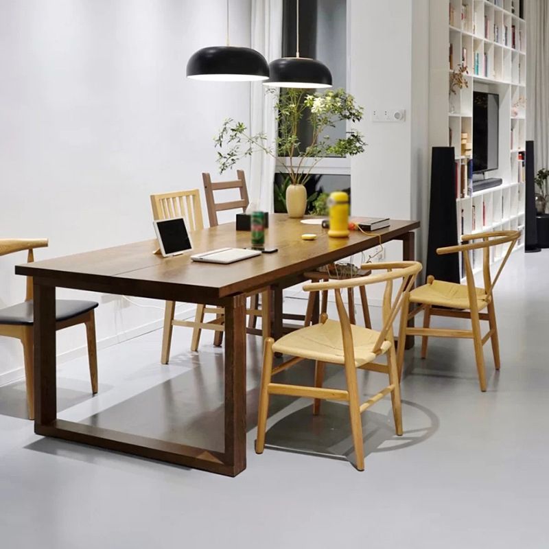 Solid Wood Top Dining Table Contemporary Rectangle Dining Table with Sled Base