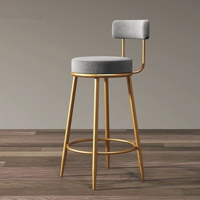 Glam Armless Backrest Counter Stool Iron Dining Room Bar Stool with Velvet Cushion