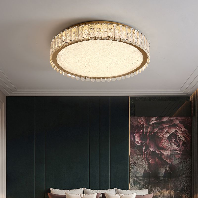 Gold Crystal Flush Mount Postmodern Circle Ceiling Light Fixture for Bedroom